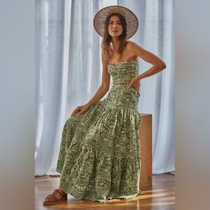By Together Olive Paisley Tiered Maxi Skirt